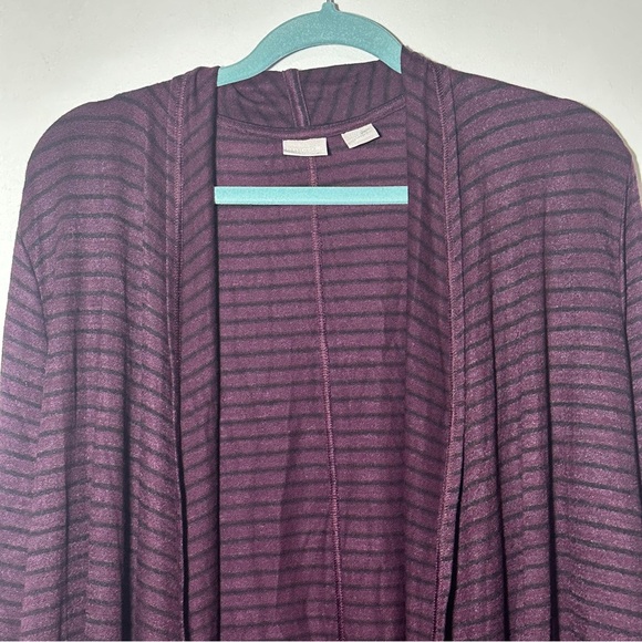 Chico's Zenergy Purple Black Striped Drape Open Front Cardigan Size 3 (16-18) - Picture 2 of 7